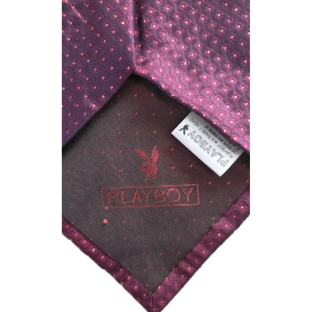 VTG Playboy Men's Tie Purple Pink Polka Dot Bunny Ears Logo Retro Silk Accessory
